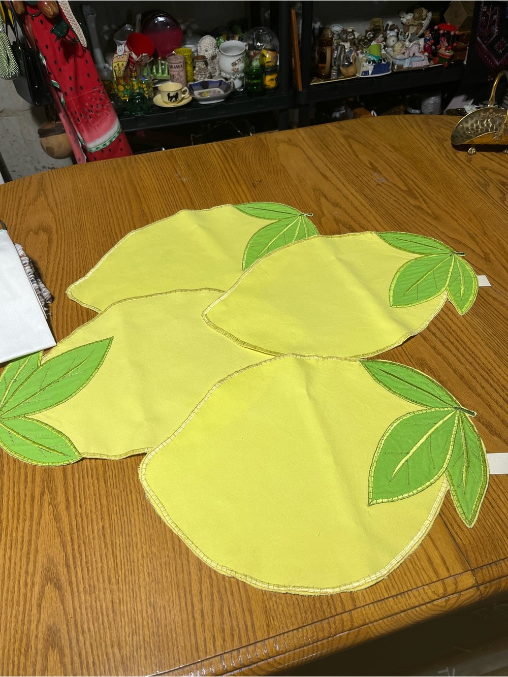 Lemon-Shaped Yellow Placemats with Green Leaf Appliqués
